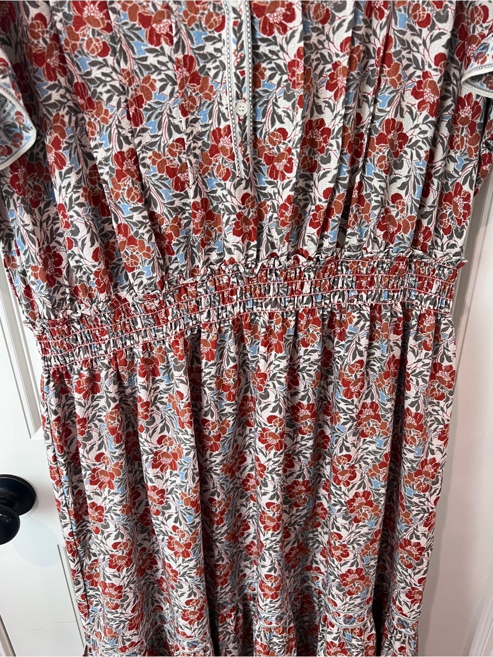 Floral Fall Smocked Waist Maxi Dress - Picture 4 of 5